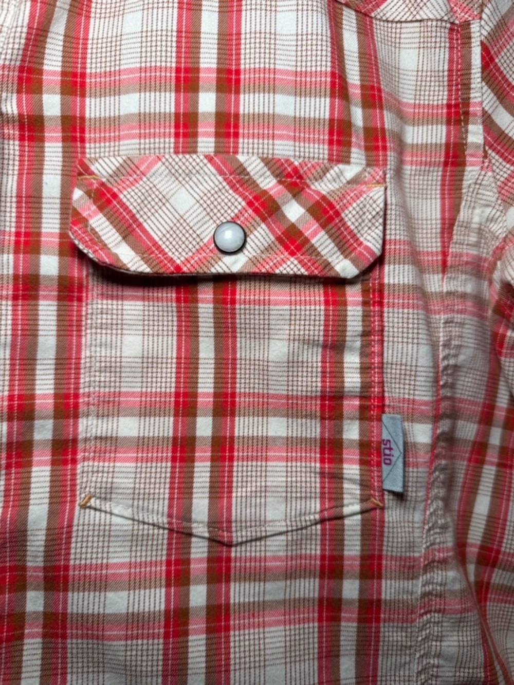 Stio Women's Large Red Plaid Snap Button Western Hiking Outdoor Shirt - Picture 4 of 6